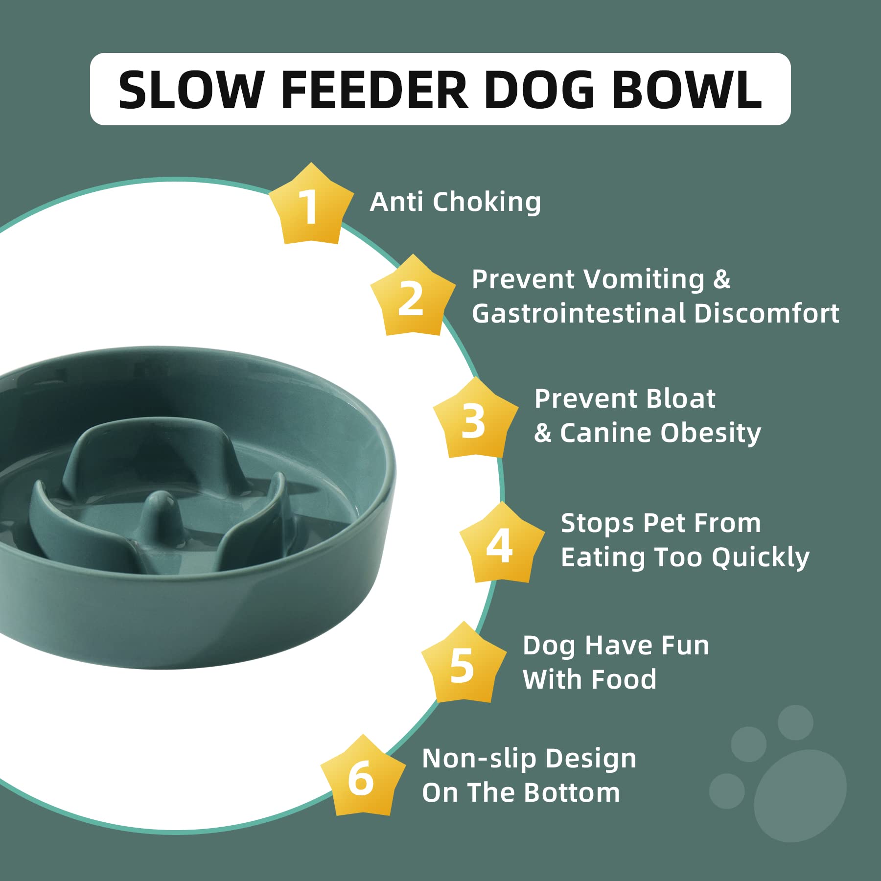 Havniva Ceramic Slow Feeder Dog Bowl - 0.9 Cup, 6.1 Inch, Non-Slip, Anti-Gulping for Small Breeds