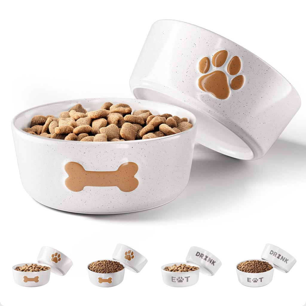 HB Design Co. Ceramic Dog Bowl Set of 2 - 5-Inch Wide, Anti-Skid Rubber Base, 2 Cup Capacity for Small Dogs