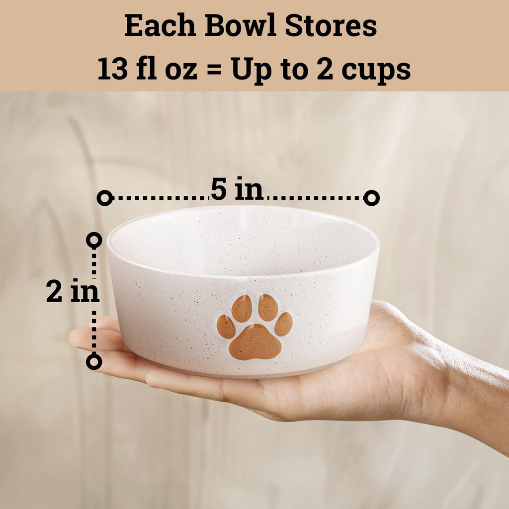HB Design Co. Ceramic Dog Bowl Set of 2 - 5-Inch Wide, Anti-Skid Rubber Base, 2 Cup Capacity for Small Dogs