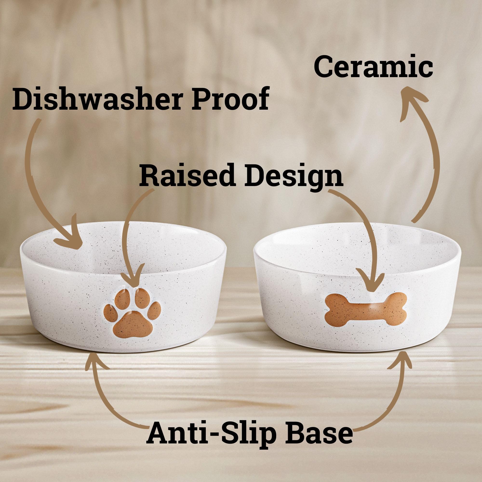 HB Design Co. Ceramic Dog Bowl Set of 2 - 5-Inch Wide, Anti-Skid Rubber Base, 2 Cup Capacity for Small Dogs