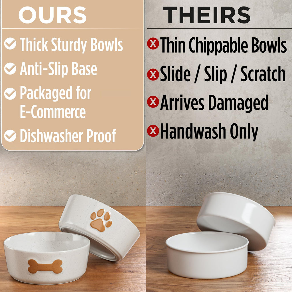 HB Design Co. Ceramic Dog Bowl Set of 2 - 5-Inch Wide, Anti-Skid Rubber Base, 2 Cup Capacity for Small Dogs