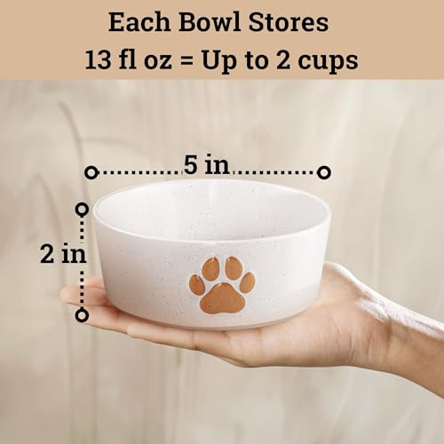 HB Design Co. Ceramic Dog Bowl Set of 2 - 5-Inch Wide, Anti-Skid Rubber Base, 2 Cup Capacity for Small Dogs