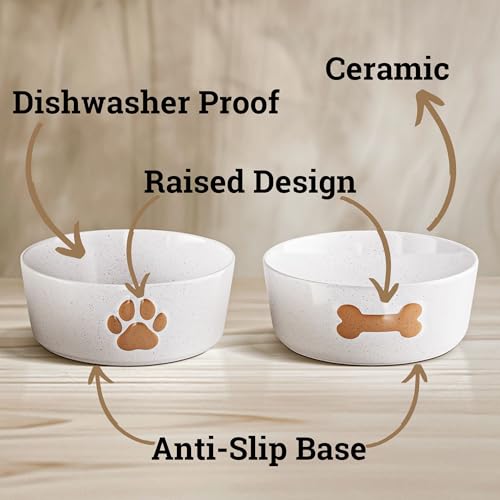 HB Design Co. Ceramic Dog Bowl Set of 2 - 5-Inch Wide, Anti-Skid Rubber Base, 2 Cup Capacity for Small Dogs