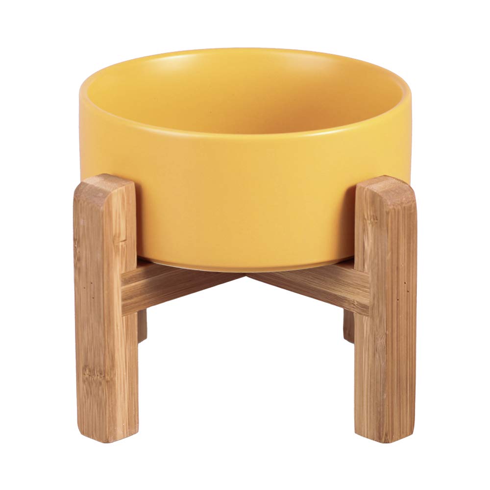 HCHLQLZ Ceramic Raised Cat Bowl with Wood Stand – No Spill, Elevated Pet Feeder for Cats and Small Dogs