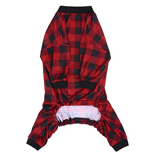 HDE Medium Dog Pajamas – Buffalo Plaid One Piece Stretchy Pet Jumpsuit