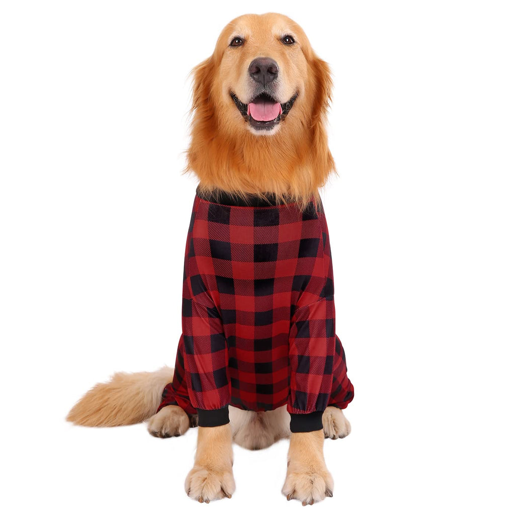 HDE Medium Dog Pajamas – Buffalo Plaid One Piece Stretchy Pet Jumpsuit