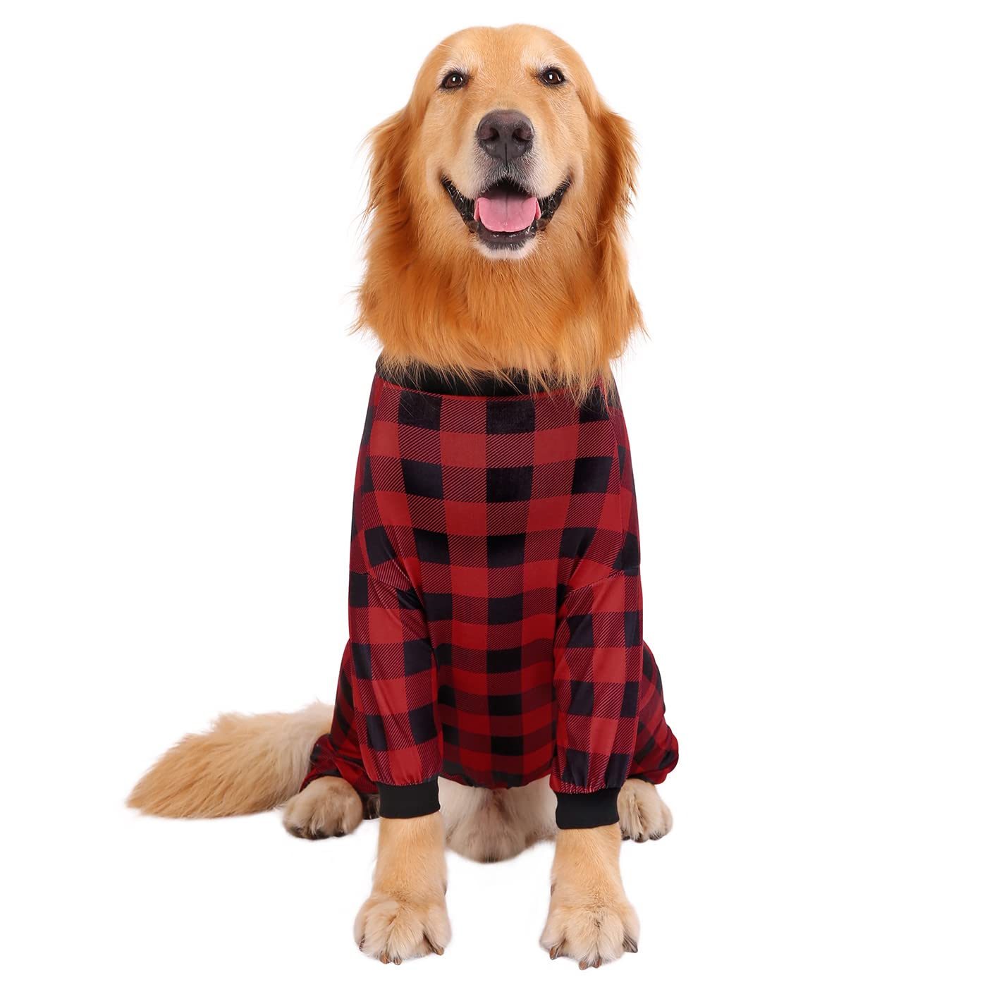 HDE Medium Dog Pajamas – Buffalo Plaid One Piece Stretchy Pet Jumpsuit