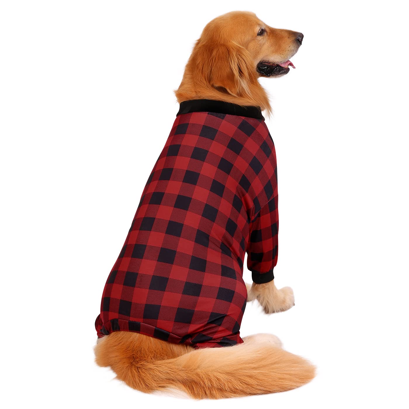 HDE Medium Dog Pajamas – Buffalo Plaid One Piece Stretchy Pet Jumpsuit