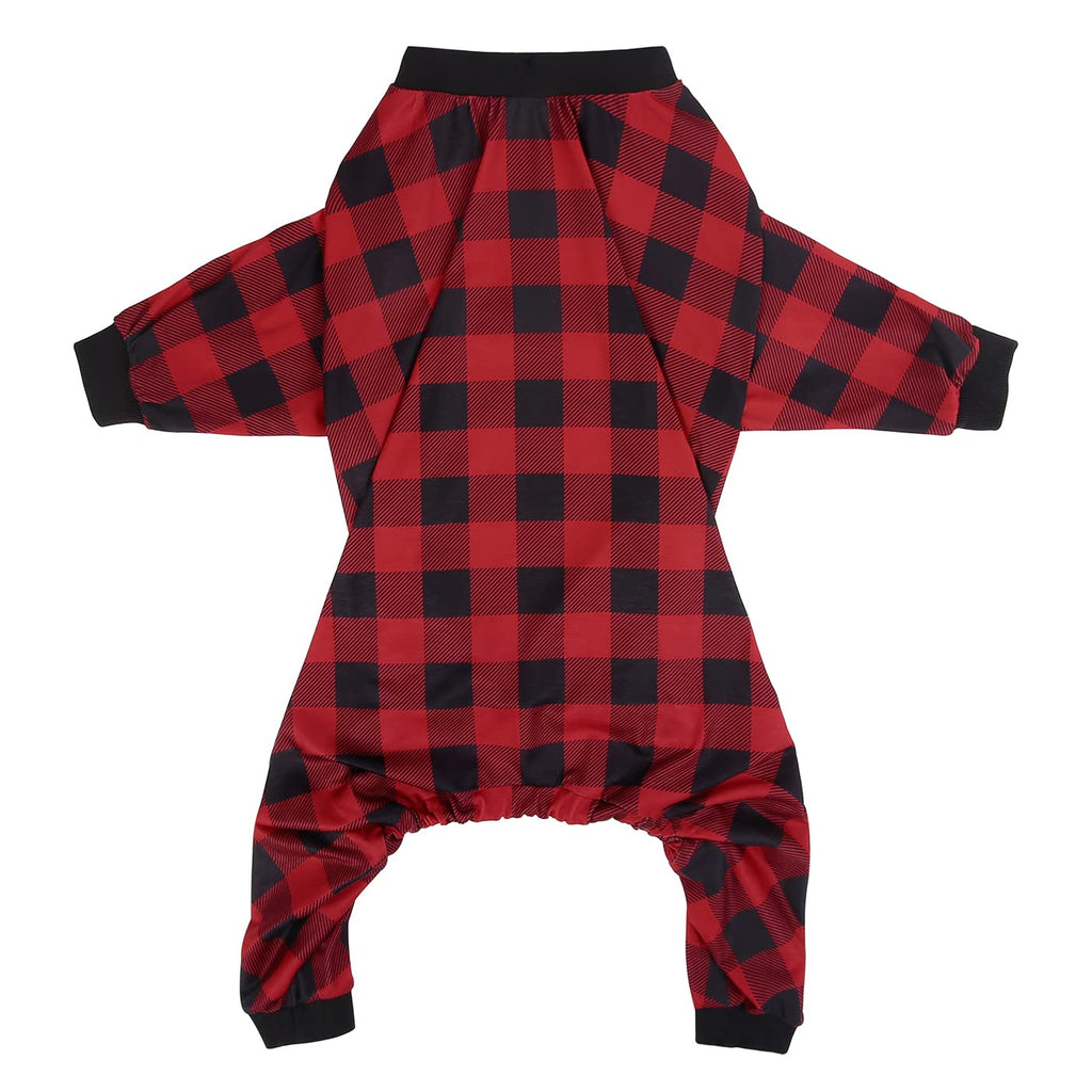 HDE Medium Dog Pajamas – Buffalo Plaid One Piece Stretchy Pet Jumpsuit