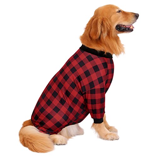 HDE Medium Dog Pajamas – Buffalo Plaid One Piece Stretchy Pet Jumpsuit