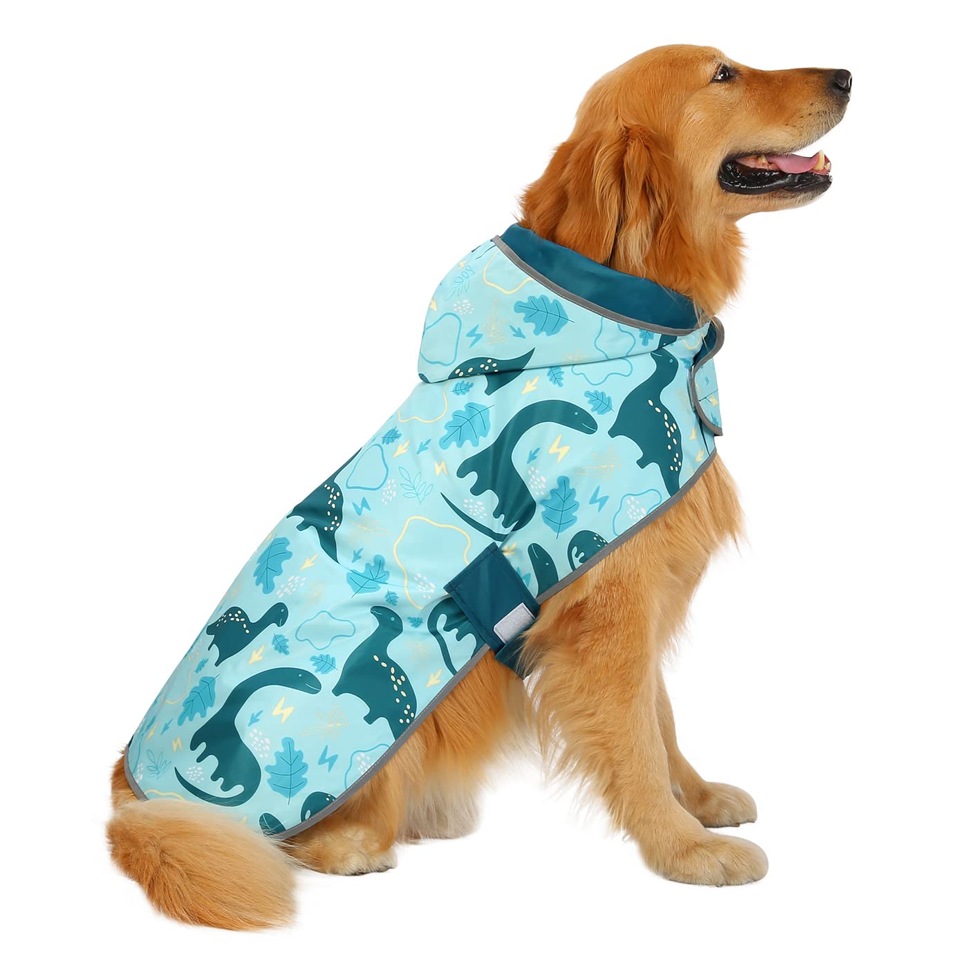 HDE Reversible Hooded Dog Raincoat - Large Dinosaur Rain Poncho for Dogs