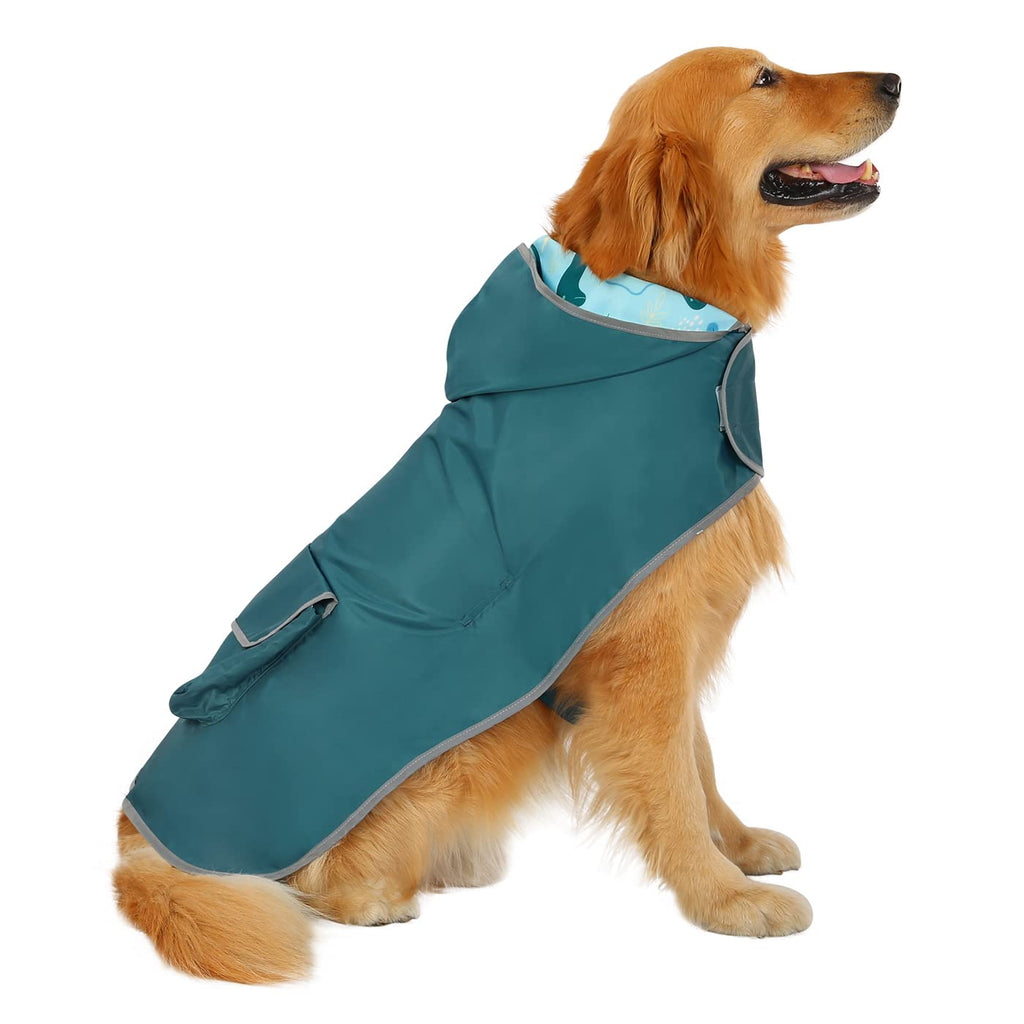 HDE Reversible Hooded Dog Raincoat - Large Dinosaur Rain Poncho for Dogs