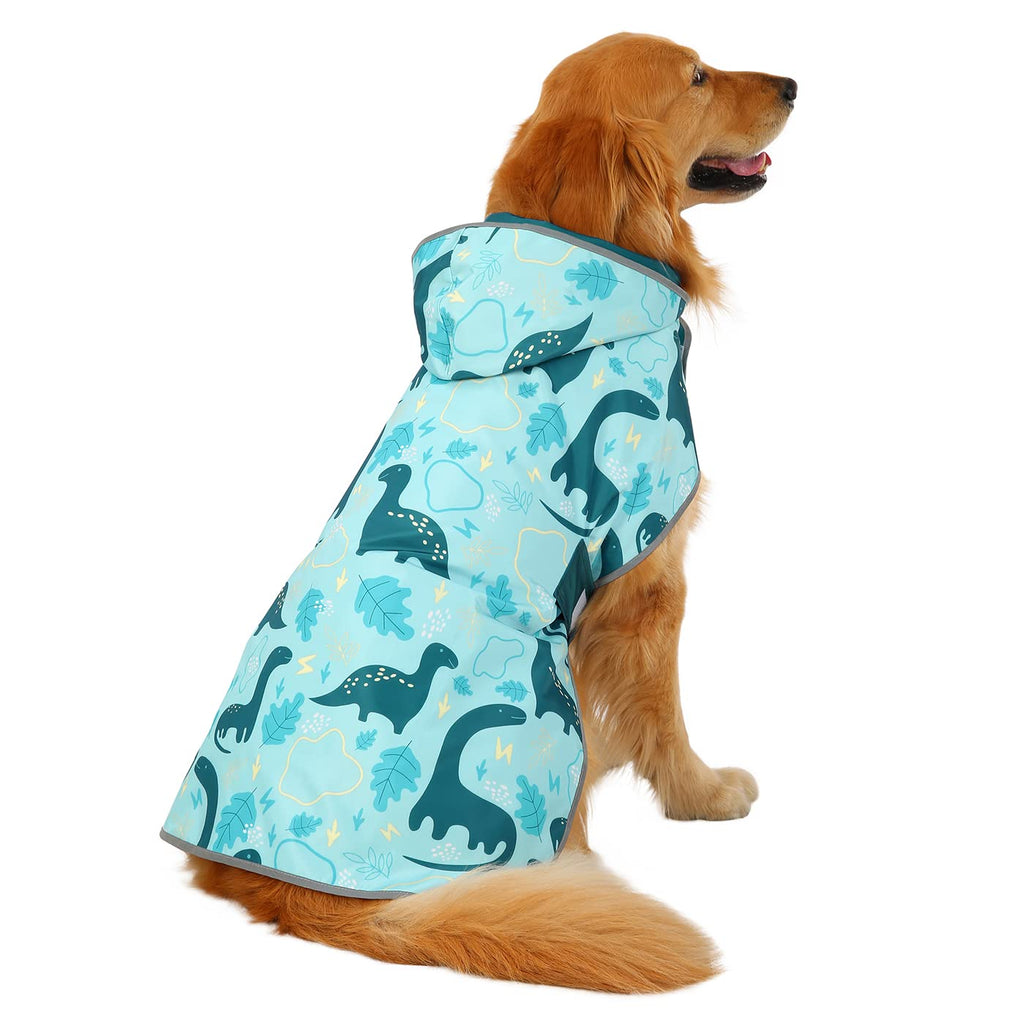 HDE Reversible Hooded Dog Raincoat - Large Dinosaur Rain Poncho for Dogs