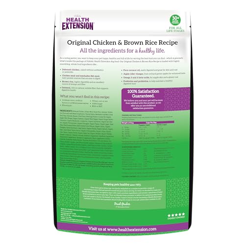 Health Extension Original Chicken & Brown Rice Dry Dog Food – Protein-Packed with Probiotics & Superfoods, 4 lb