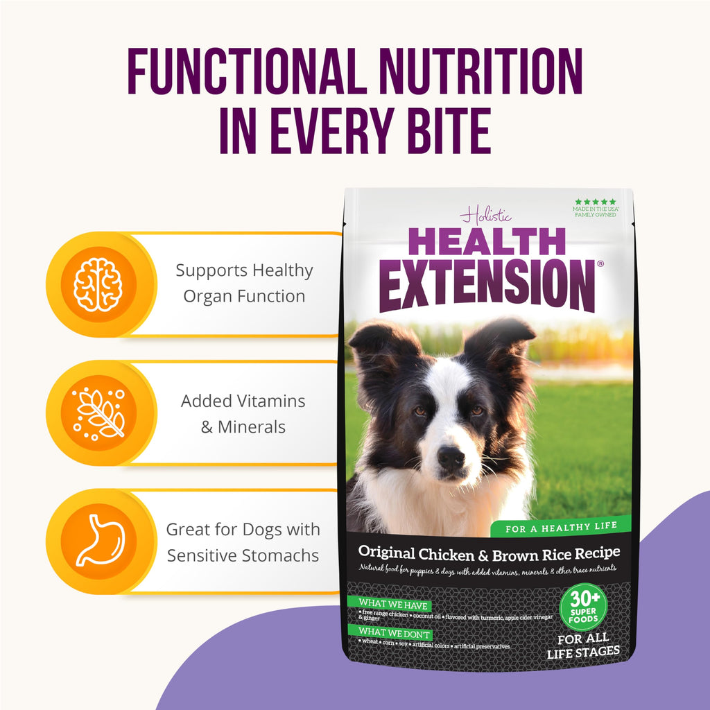 Health Extension Original Chicken & Brown Rice Dry Dog Food – Protein-Packed with Probiotics & Superfoods, 4 lb