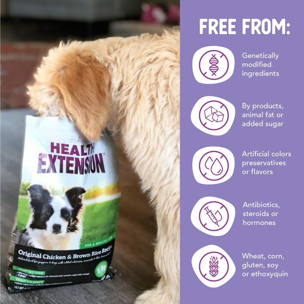 Health Extension Original Chicken & Brown Rice Dry Dog Food – Protein-Packed with Probiotics & Superfoods, 4 lb