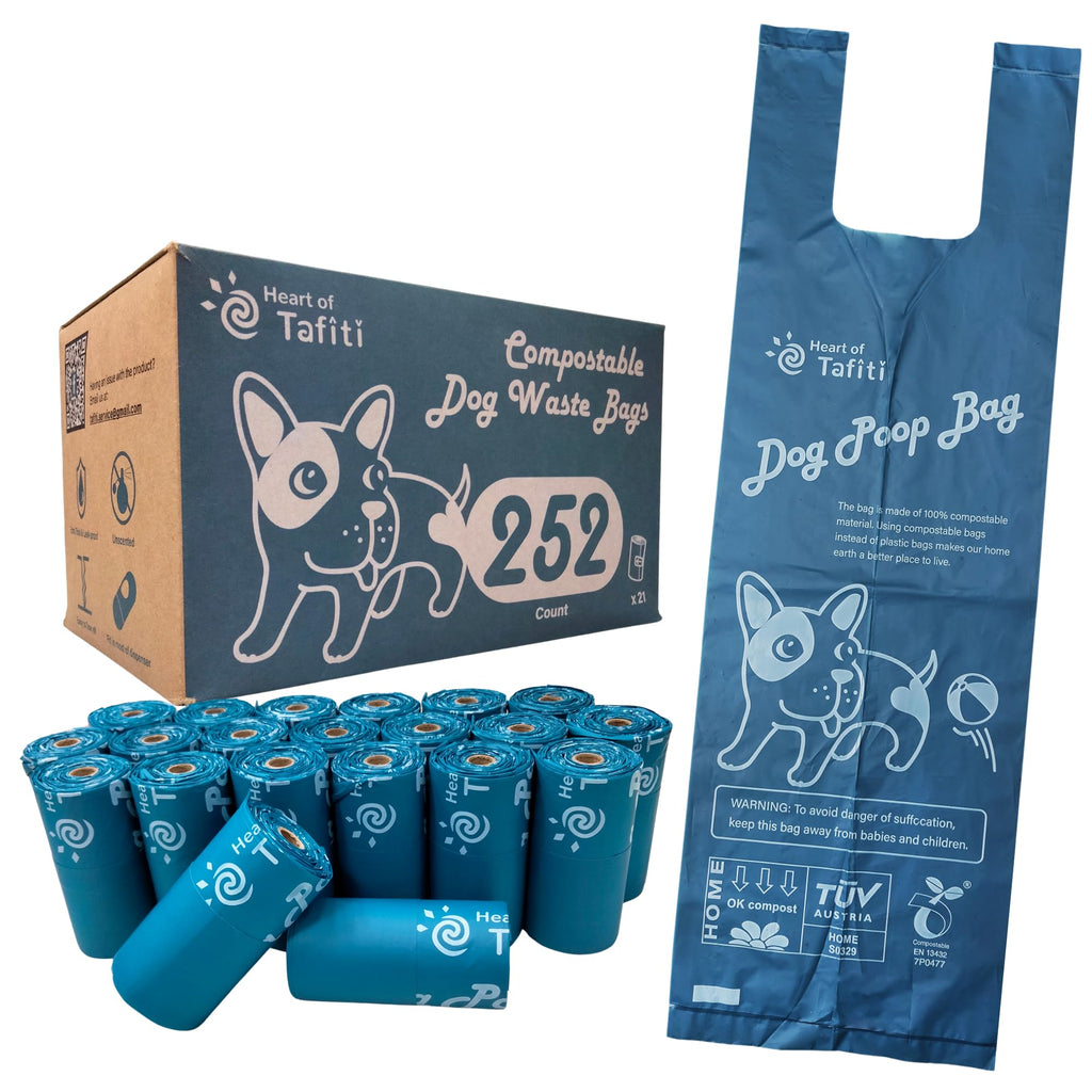 Heart of Tafiti 252 Count Dog Poop Bags with Handles, Extra Thick, Leak-Proof, Compostable, Unscented, 9x13 Inch