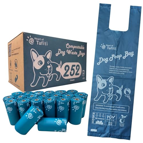 Heart of Tafiti 252 Count Dog Poop Bags with Handles, Extra Thick, Leak-Proof, Compostable, Unscented, 9x13 Inch