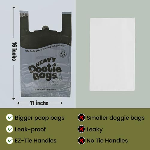 Heavy Dootie Bags with EZ Tie Handles – 100 Count, Large 2.8-Gallon Leakproof Pet Waste Bags for GoGo Stik Scoopers