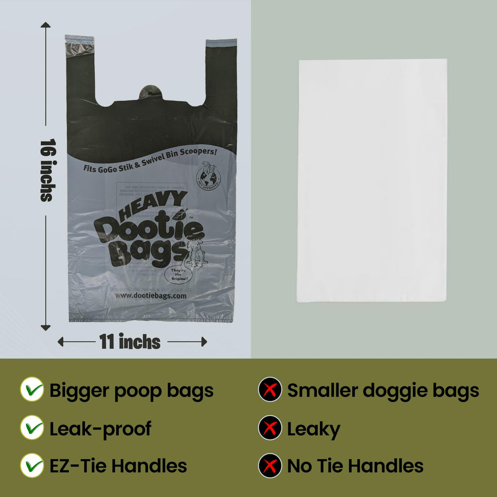 Heavy Dootie Bags with EZ Tie Handles – 100 Count, Large 2.8-Gallon Leakproof Pet Waste Bags for GoGo Stik Scoopers