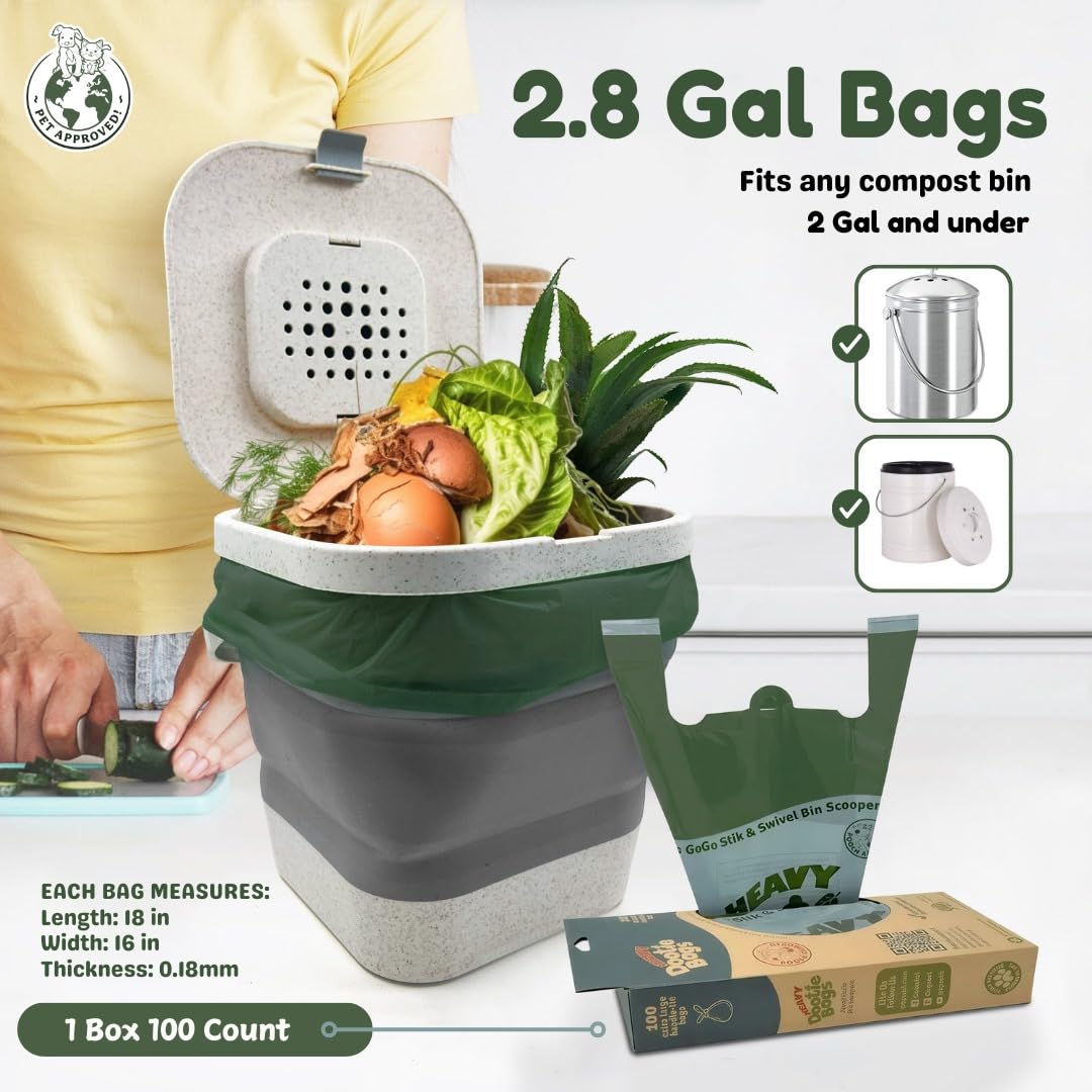 Heavy Dootie Bags with EZ Tie Handles – 100 Count, Large 2.8-Gallon Leakproof Pet Waste Bags for GoGo Stik Scoopers