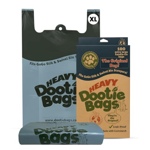 Heavy Dootie Bags with EZ Tie Handles – 100 Count, Large 2.8-Gallon Leakproof Pet Waste Bags for GoGo Stik Scoopers