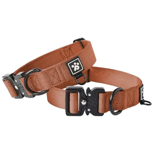 Heavy Duty Tactical Dog Collar for Large Dogs - Reinforced 1000D Nylon with COBRA Quick-Release Buckle, Canyon Red (Size L)