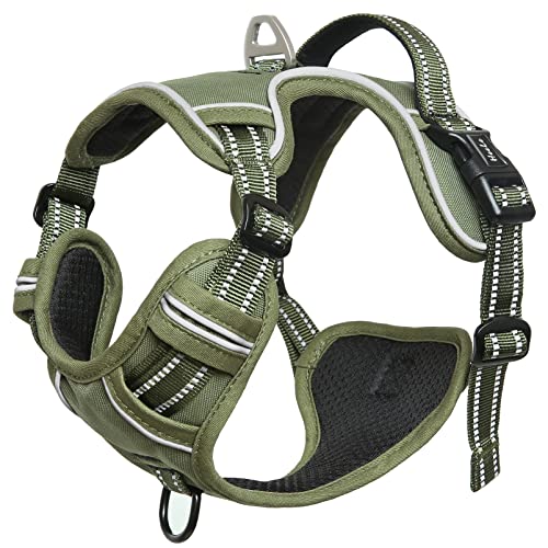 HEELE No Pull Dog Harness, Size M – Adjustable Padded Reflective Vest with Handle for Small to Medium Dogs, Green