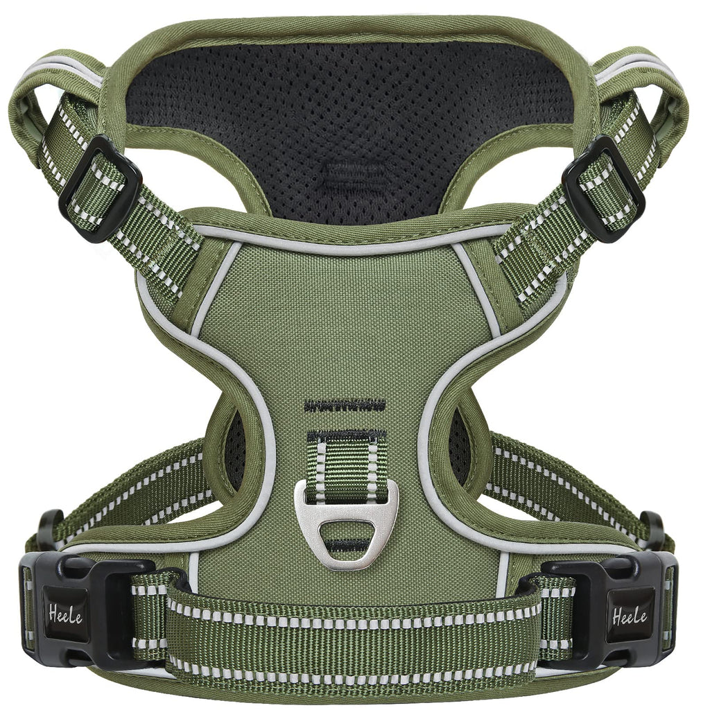 HEELE No Pull Dog Harness, Size M – Adjustable Padded Reflective Vest with Handle for Small to Medium Dogs, Green