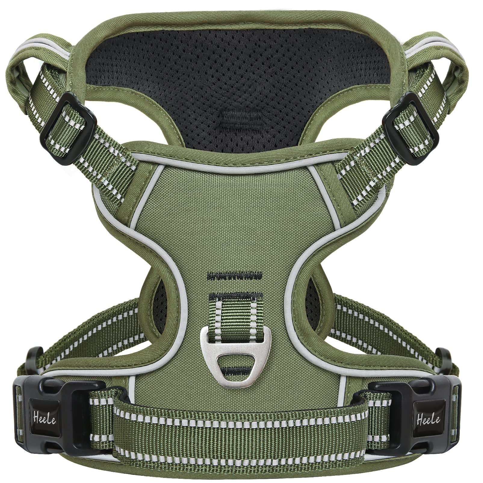 HEELE No Pull Dog Harness, Size M – Adjustable Padded Reflective Vest with Handle for Small to Medium Dogs, Green