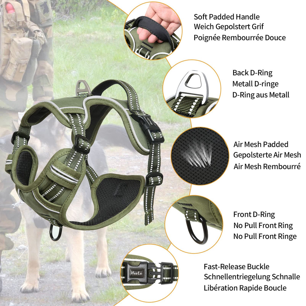 HEELE No Pull Dog Harness, Size M – Adjustable Padded Reflective Vest with Handle for Small to Medium Dogs, Green