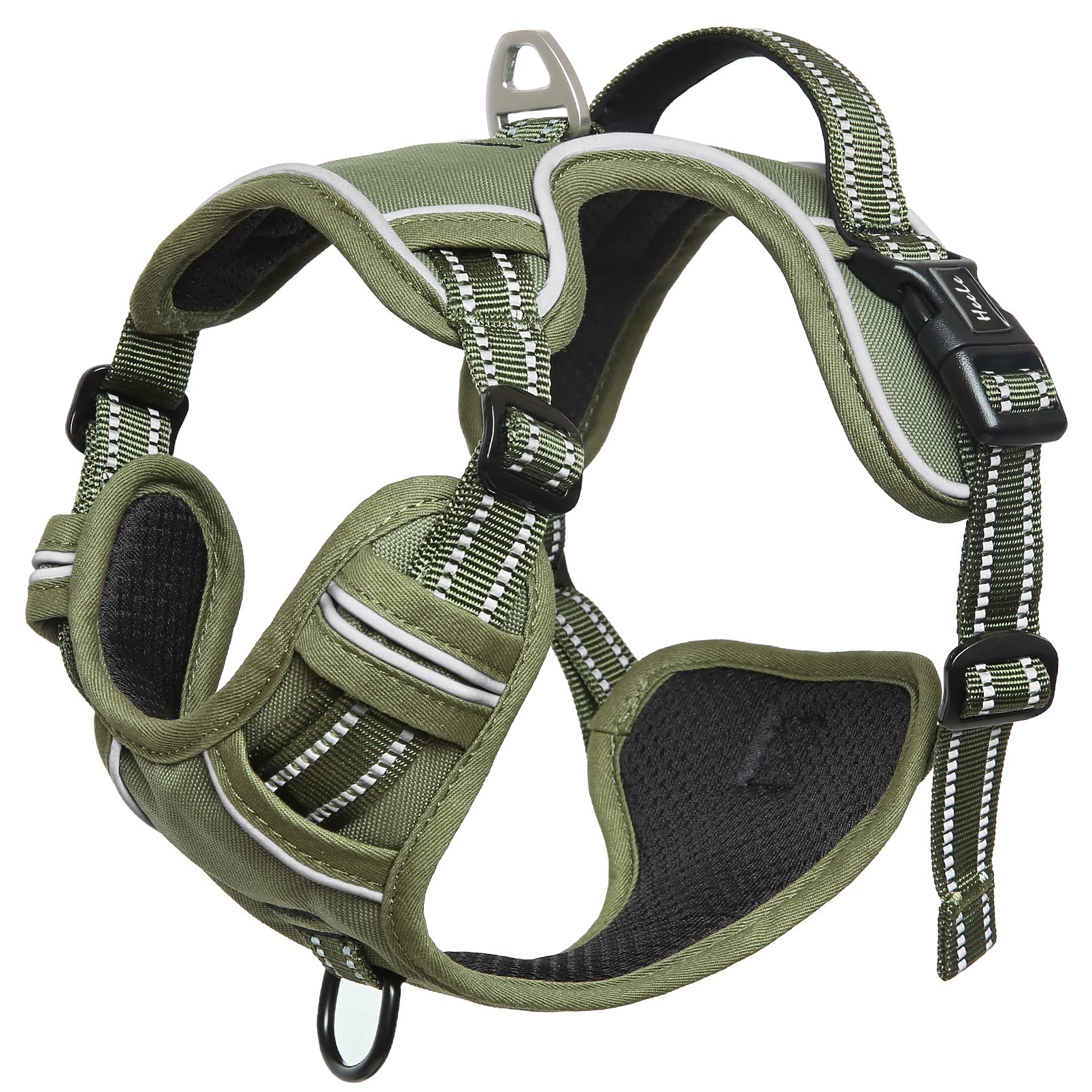 HEELE No Pull Dog Harness, Size M – Adjustable Padded Reflective Vest with Handle for Small to Medium Dogs, Green