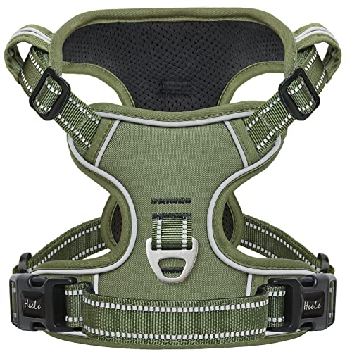HEELE No Pull Dog Harness, Size M – Adjustable Padded Reflective Vest with Handle for Small to Medium Dogs, Green