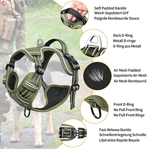 HEELE No Pull Dog Harness, Size M – Adjustable Padded Reflective Vest with Handle for Small to Medium Dogs, Green