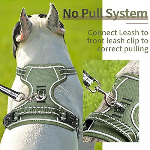HEELE No Pull Dog Harness, Size M – Adjustable Padded Reflective Vest with Handle for Small to Medium Dogs, Green