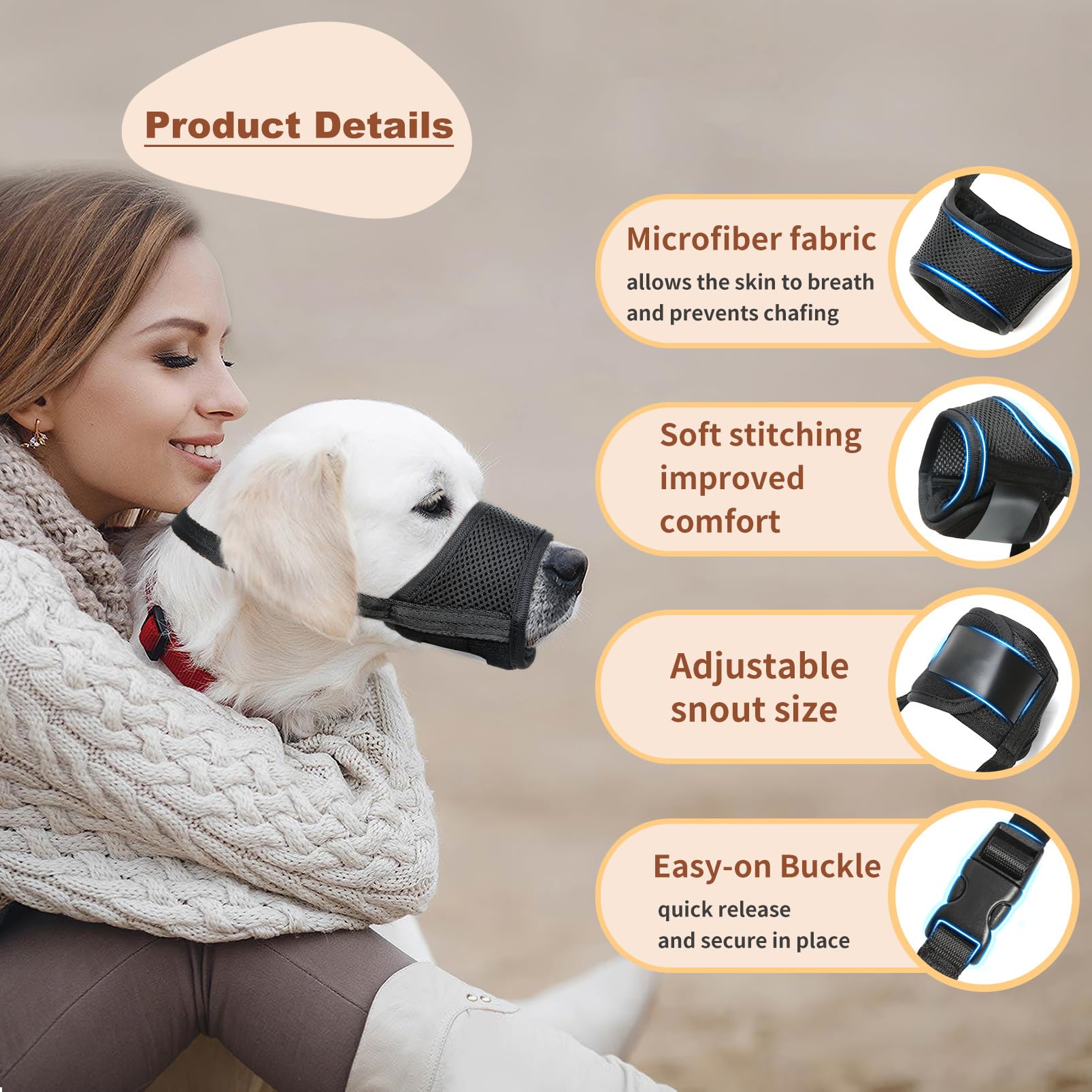 HEELE Soft Nylon Dog Muzzle XXL - Breathable, Adjustable, Anti-Biting for Large Dogs