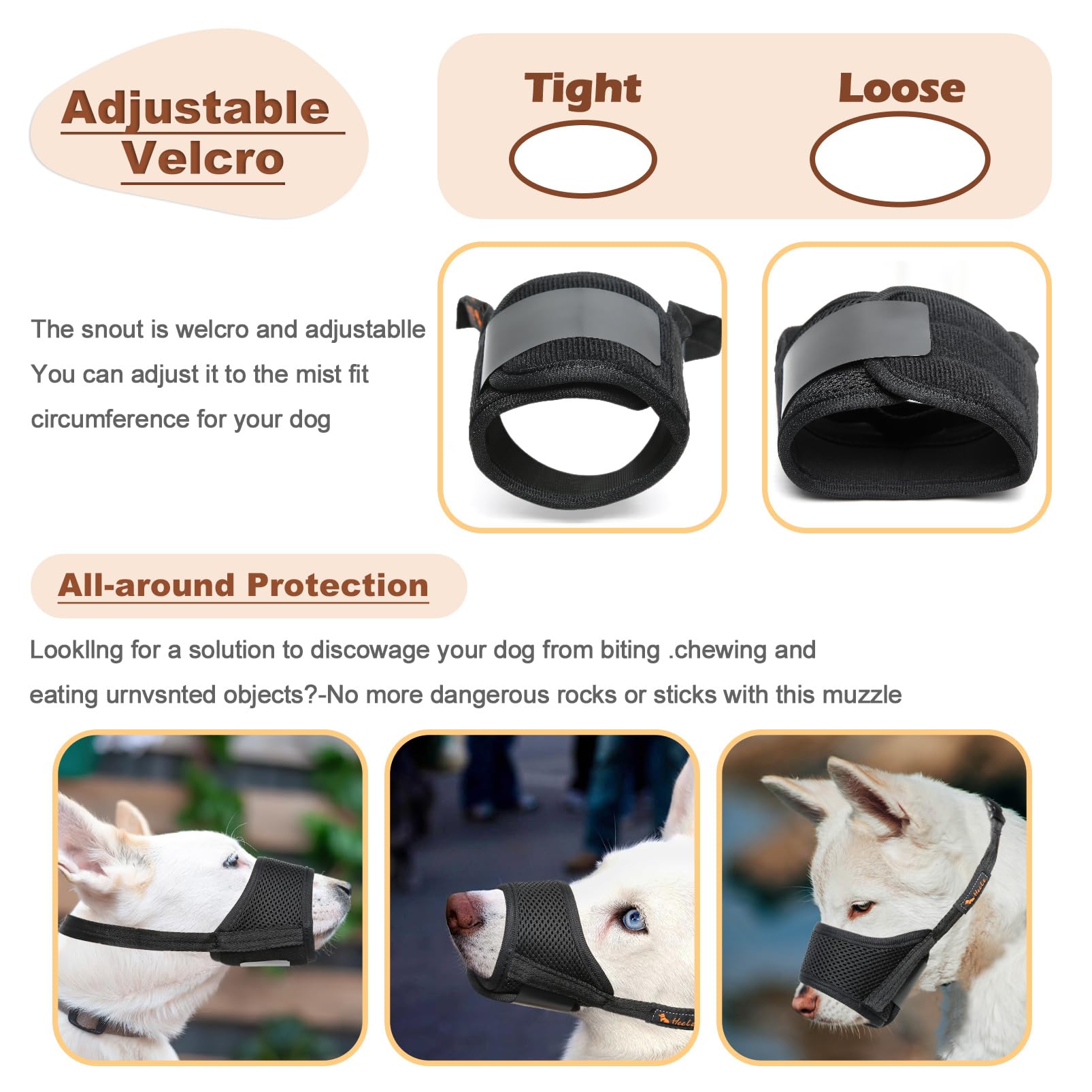 HEELE Soft Nylon Dog Muzzle XXL - Breathable, Adjustable, Anti-Biting for Large Dogs