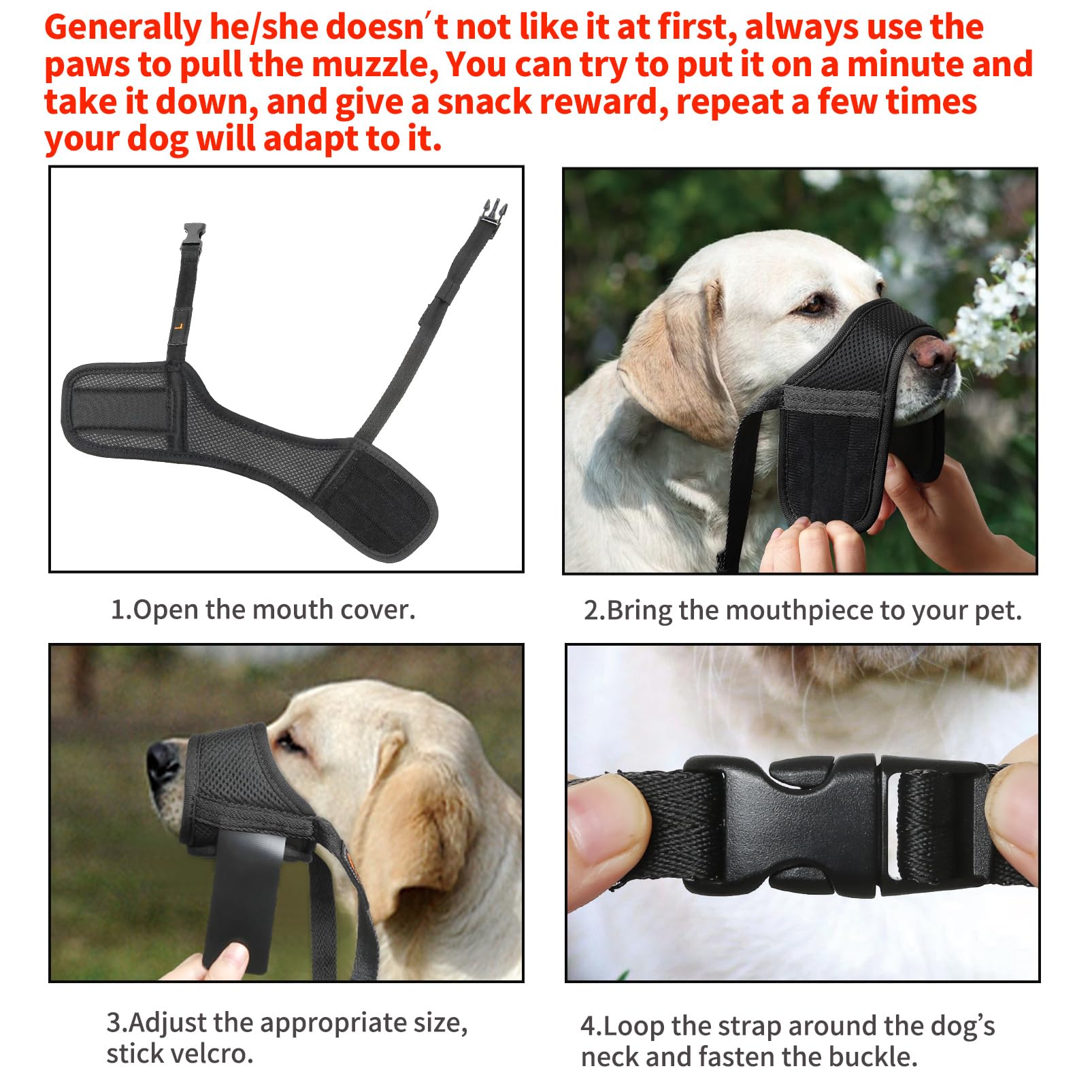 HEELE Soft Nylon Dog Muzzle XXL - Breathable, Adjustable, Anti-Biting for Large Dogs