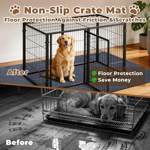 Heliospark Dog Crate Mat - 24x36 inch Waterproof Non-Slip Rubber Kennel Mat, Reusable Puppy Pee Pad, Ash Gray