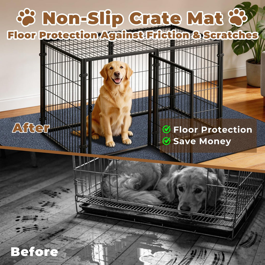 Heliospark Dog Crate Mat - 24x36 inch Waterproof Non-Slip Rubber Kennel Mat, Reusable Puppy Pee Pad, Ash Gray