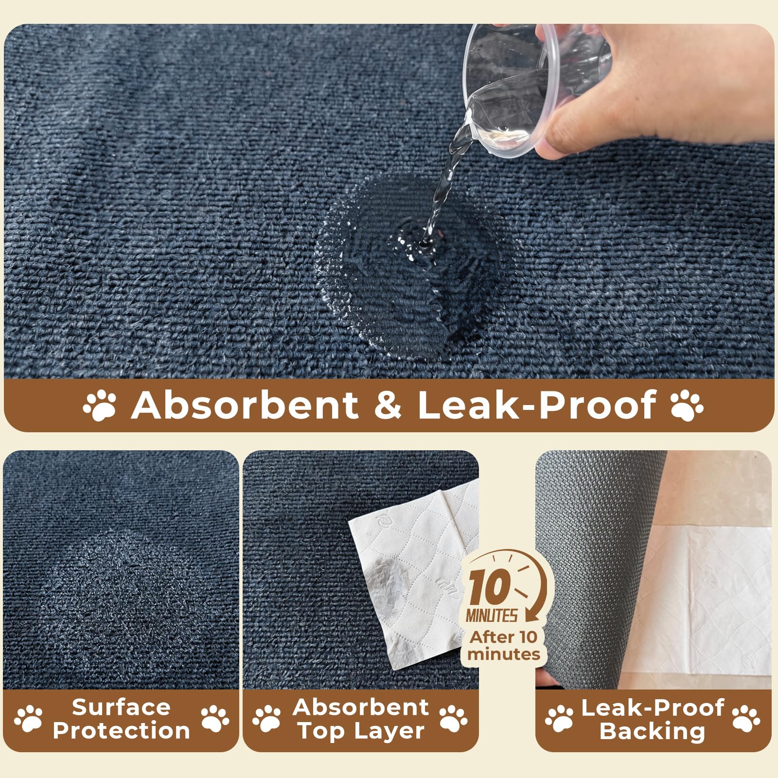 Heliospark Dog Crate Mat - 24x36 inch Waterproof Non-Slip Rubber Kennel Mat, Reusable Puppy Pee Pad, Ash Gray