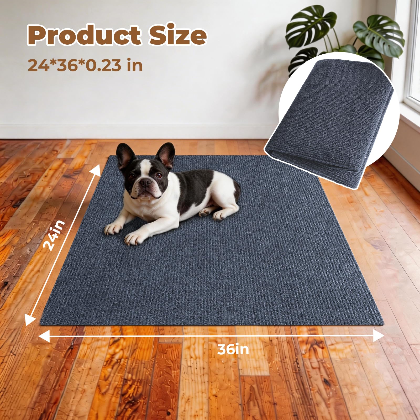 Heliospark Dog Crate Mat - 24x36 inch Waterproof Non-Slip Rubber Kennel Mat, Reusable Puppy Pee Pad, Ash Gray