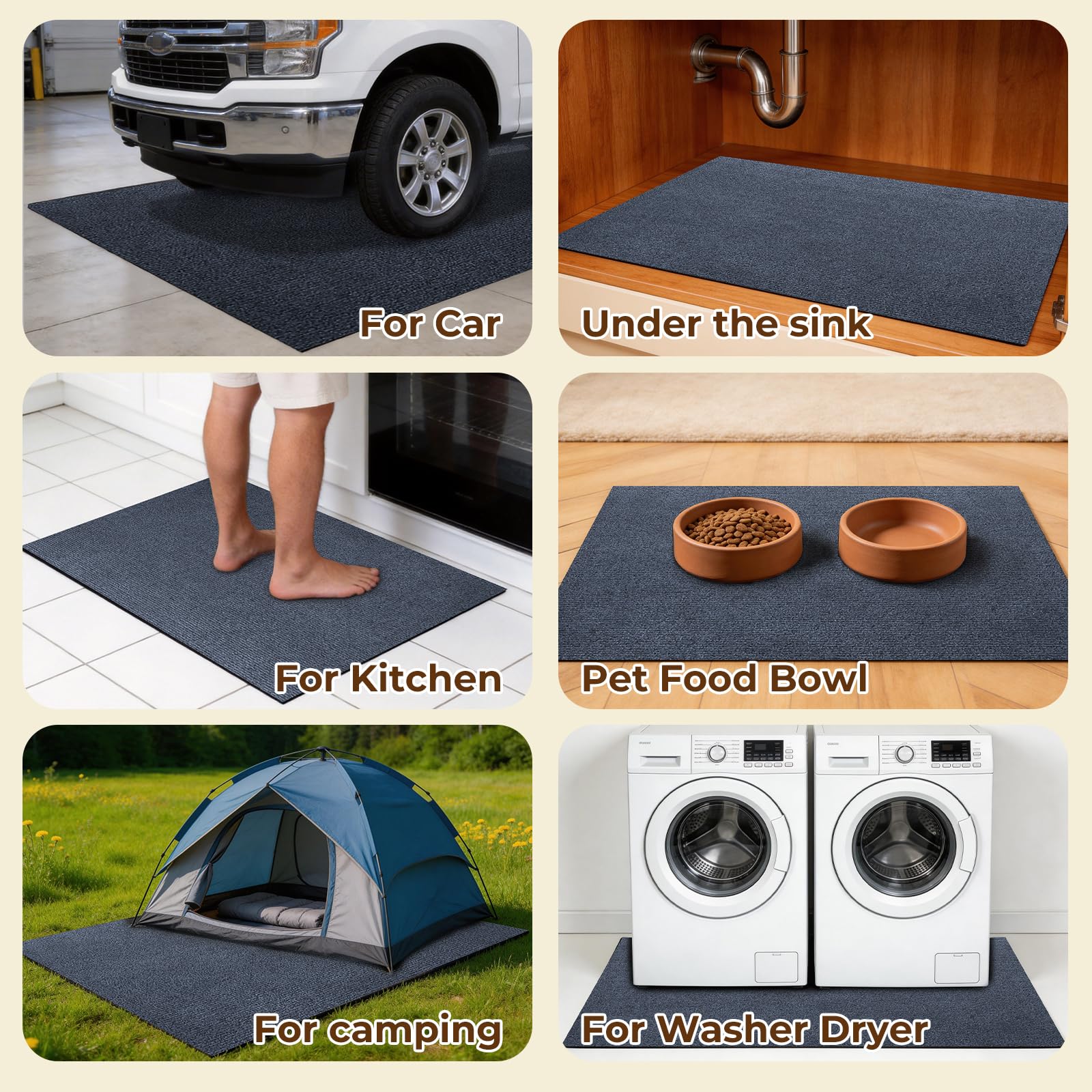 Heliospark Dog Crate Mat - 24x36 inch Waterproof Non-Slip Rubber Kennel Mat, Reusable Puppy Pee Pad, Ash Gray