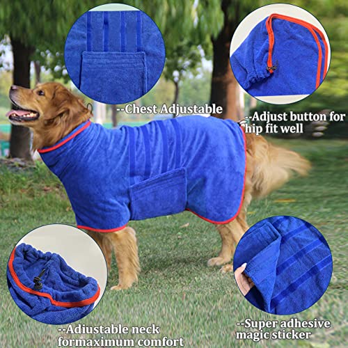 HhiMyOct Fast Drying Dog Towel Robe – Super Absorbent Microfiber Pet Bathrobe with Adjustable Collar & Belly Strap, Large