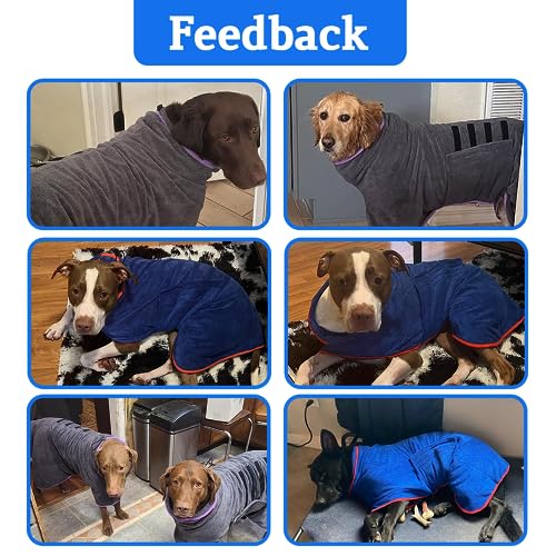 HhiMyOct Fast Drying Dog Towel Robe – Super Absorbent Microfiber Pet Bathrobe with Adjustable Collar & Belly Strap, Large