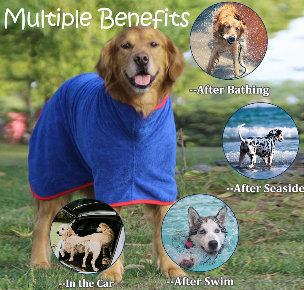 HhiMyOct Fast Drying Dog Towel Robe – Super Absorbent Microfiber Pet Bathrobe with Adjustable Collar & Belly Strap, Large