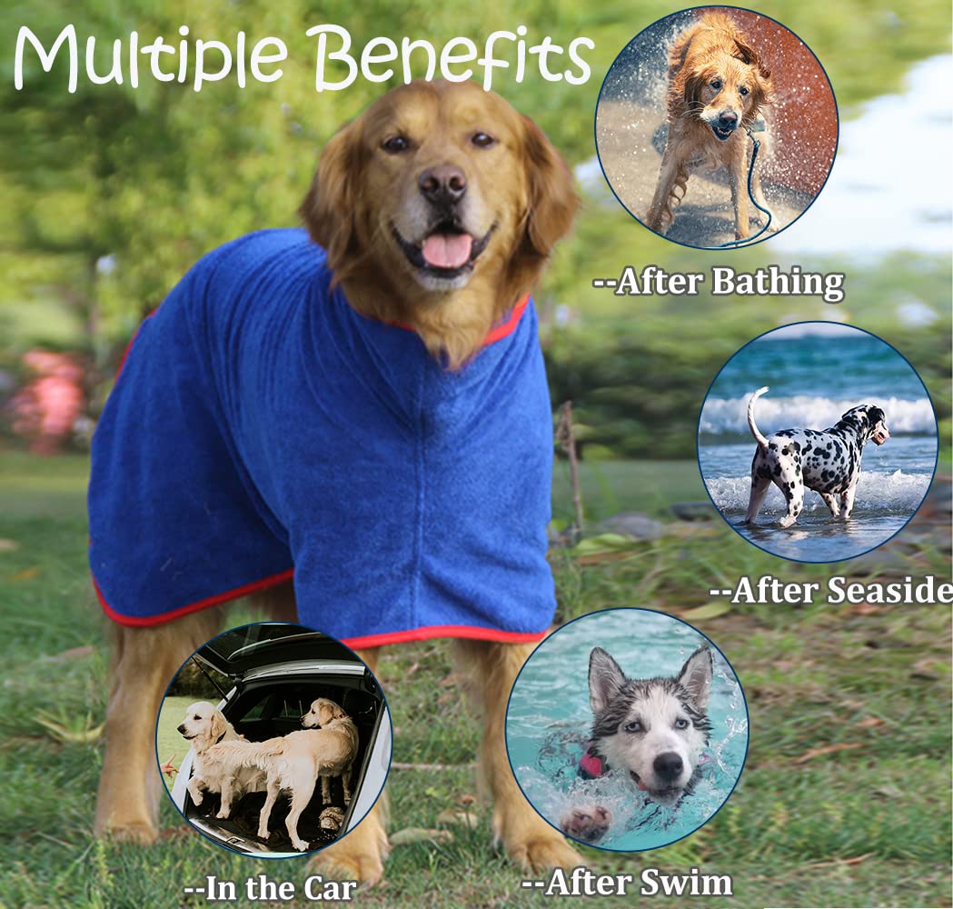 HhiMyOct Fast Drying Dog Towel Robe – Super Absorbent Microfiber Pet Bathrobe with Adjustable Collar & Belly Strap, Large