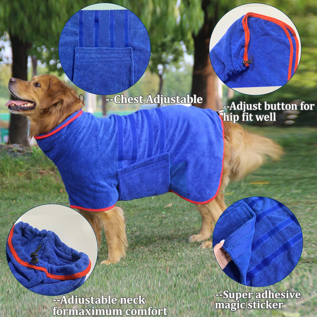 HhiMyOct Fast Drying Dog Towel Robe – Super Absorbent Microfiber Pet Bathrobe with Adjustable Collar & Belly Strap, Large