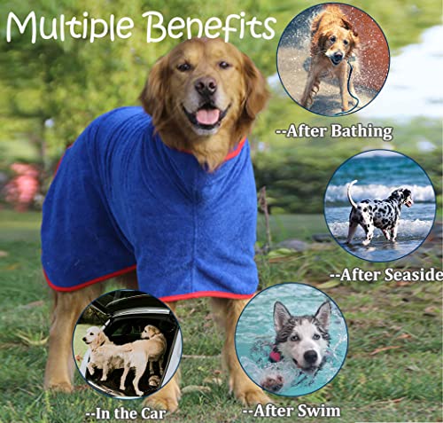 HhiMyOct Fast Drying Dog Towel Robe – Super Absorbent Microfiber Pet Bathrobe with Adjustable Collar & Belly Strap, Large