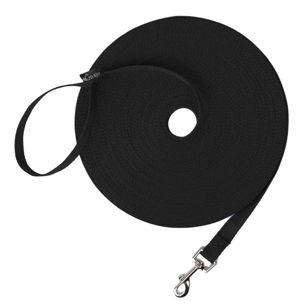 Hi Kiss 100ft Nylon Dog Training Lead - Long Recall Leash for Obedience, Outdoor Play - Black